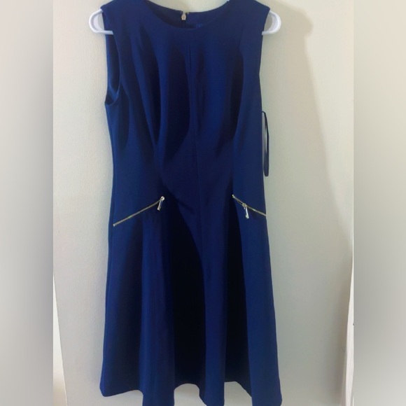 Tommy Hilfiger "Sky Captain" navy dress: knit blend, fit & flare, zipper - Picture 2 of 3